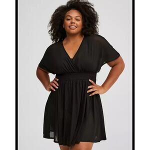 NWT Torrid Black Mesh Smock Waist Swim Cover-Up Dress Size 2 / 18-20